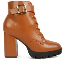 Women Regular Fit Heeled Ankle Length Boots with Zip-Detail-image-44
