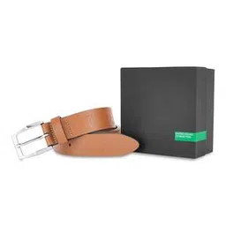 united colors of benetton Men Leather Belt with Logo Buckle Closure-picture-0