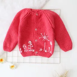 Woonie Unisex Kids Self Design Floral Cardigan-1