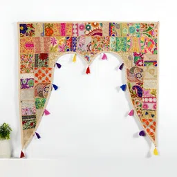 HANDICRAFT PALACE Beige & Pink Patchwork Embroidered Hanging Toran-55