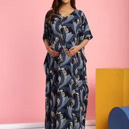 Secret Wish Floral Printed Maternity Maxi Kaftan Nightdress-image-8