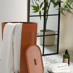 THE HOME CO. Tan Brown Self Design Laundry Bin With Lid-47