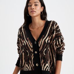 DeFacto Women Black & Beige Printed Cardigan-image-86