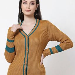 Club York Women Mustard & Blue Striped Printed Cardigan-image-44