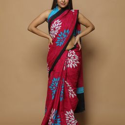 NIKHILAM Floral Printed Pure Cotton Block Print Saree-image-8