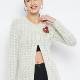 Zigo Geometric Self Design Woollen Cardigan Sweater-image-41