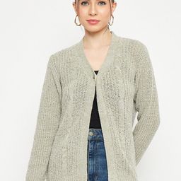 CREATIVE LINE Open Knit Self Design V-Neck Woollen Cardigan-picture-17