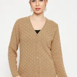 CREATIVE LINE Geometric Self Design Woollen Cardigan Sweater-image-37