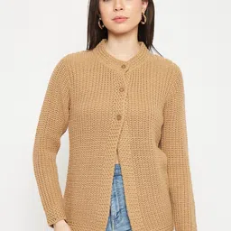 CREATIVE LINE Cable Knit Self Design Woollen Cardigan Sweater-picture-5