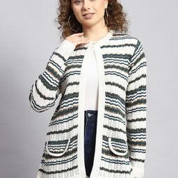 Monte Carlo Striped Round Neck Long Sleeves Front Open Sweater-6