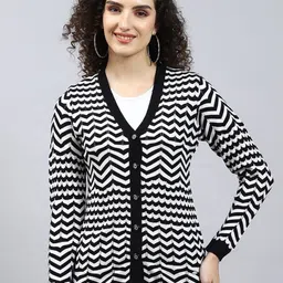 Monte Carlo Striped Woollen V-Neck Cardigan-image-71