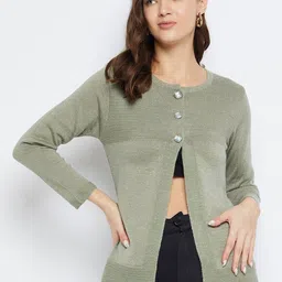 Zigo Ribbed Round Neck Long Sleeves Woollen Cardigan Sweater-image-44