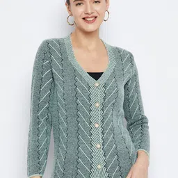 Zigo Striped Self Design Woollen Cardigan Sweater-18