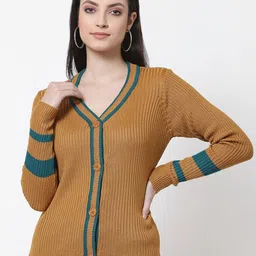 Club York Women Mustard & Blue Ribbed Cardigan-picture-15