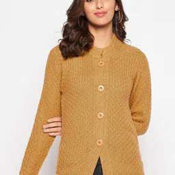 Cantabil Women Mustard Cable Knit Cotton Cardigan-picture-43