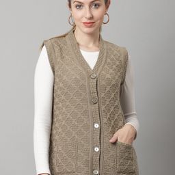 PERFECT LINE Women Beige Cable Knit Cardigan-102