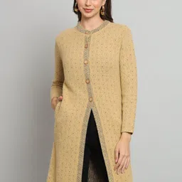 BROOWL Self Design Woollen Longline Cardigan-7
