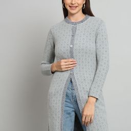 BROOWL Self Design Woollen Longline Cardigan-48