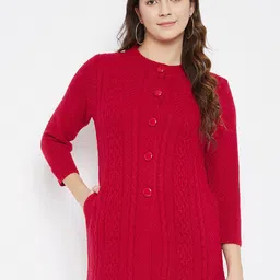Zigo Women Red Cable Knit Woolen Longline Cardigan Sweater-picture-57