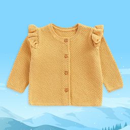 mothercare Infant Girls Mustard Yellow Combed Cotton Cardigan-image-91