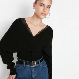 Trendyol Ribbed V-Neck Acrylic Pullover-43
