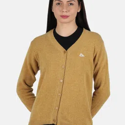 Monte Carlo Women's Lambs Wool Mustard Solid V Neck Cardigan-picture-10
