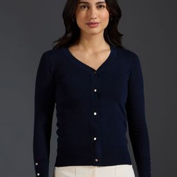 20Dresses Navy Blue V-Neck Acrylic Cardigan-picture-47