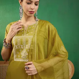 Sangria Embroidered Straight Kurta With Trouser & Dupatta image 2
