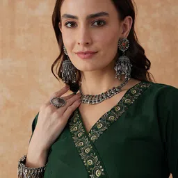 Sangria Embroidered A-Line Kurta With Trouser & Dupatta image 2
