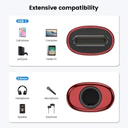 KAELAN Red Type C to 3.5mm Audio Jack Connector Adapter Stereo to Type C Red Phone Converter image 2