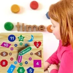 Wooden Learning Clock, Educational Digital Analog Numbers Shape & Color Learning-18