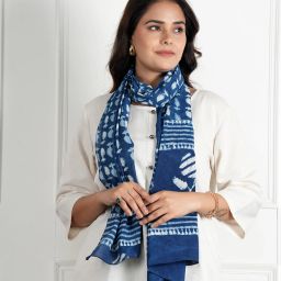 Printed Pure Cotton Women Blue Stole-image-120