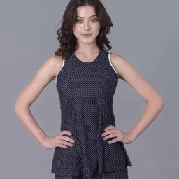keepfit Polka Dot Printed swimsuit Frock style top with boy shorts for women & Girls Printed Women Swim-dress Black Swimsuit-picture-41
