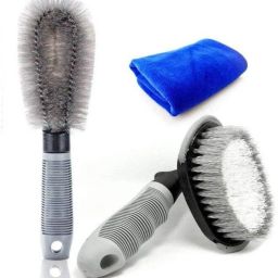 1 Car Wheel Brush, 1 Tire Cleaning Brush, 1 Cloth Combo-image-9