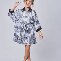 Peppermint Girls Graphic Printed Shirt Collar Embellished Detail  Kaftan Dress-picture-7