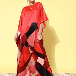 StyleStone Abstract Print Satin Maxi Kaftan Dress-image-7