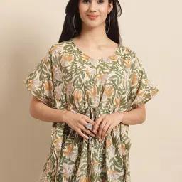 KALINI Green Tropical Print Kaftan Dress-29