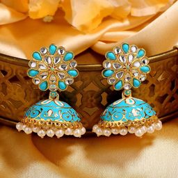 Estele Gold-Plated Dome Shaped Kundan Jhumkas Earrings-image-46