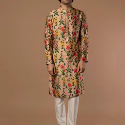 Masaba Men Beige Floral Printed Raw Silk Raw Silk Kurta-image-78