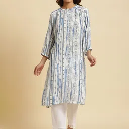 W Blue & White Ethnic Motifs Printed Straight Kurta-16
