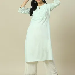 Rangriti Floral Yoke Design Keyhole Neck Regular Straight Kurta-picture-17