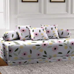 Arrabi Set Of 6 Pink Floral Printed Diwan Set-78