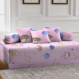 Arrabi 6Pcs Pink & Blue Printed Diwan Set-54