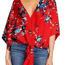 StyleCast x Revolte Red Floral Printed Kimono Sleeve Kaftan Top-54