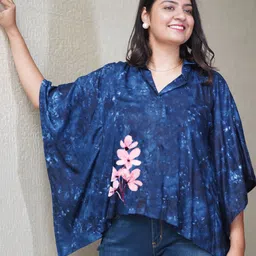 LetsDressUp Tie and Dyed Shirt Collar Kimono Sleeve Kaftan Top-22
