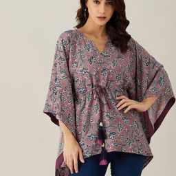 The Kaftan Company Mauve Floral Print Kaftan Top-image-47