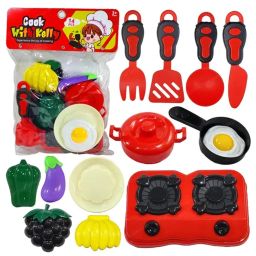 Kitchen Play Set 14Pc Pretend Cooking Toys Utensils Vegetables, Fruits, Cookware-10
