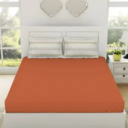 SPACES Gypsy Rust & Cream Cotton 144 TC King Bedsheet With 2 Pillow Covers image 1