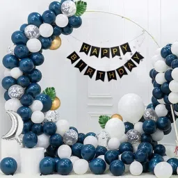 80Pcs Dark Blue White Birthday Decoration Combo | Moon & Confetti Balloons-image-16