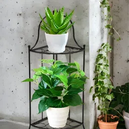 ecofynd Black Metal Corner Flower Planter Stand-35